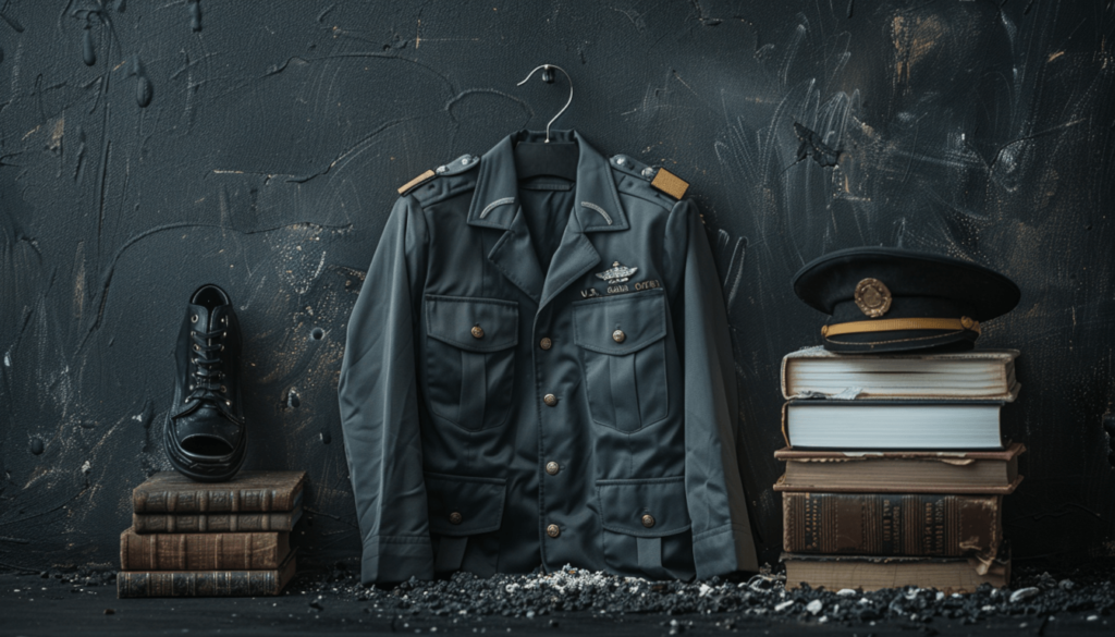 Survivor Stories from the 1921 Tulsa Race Massacre and Black Wall Street 2 A symbolic triptych representing Dr. Olivia Hooker's life: a child's shoe in ashes, a U.S. Coast Guard uniform, and a psychologist's doctoral cap and books, symbolizing her survival of the Tulsa Race Massacre and her legacy of barrier-breaking service.