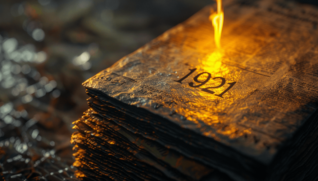 Survivor Stories from the 1921 Tulsa Race Massacre and Black Wall Street 8 A symbolic macro photograph of a lit match igniting a pile of 1921 newspapers, representing the role of misinformation and a false accusation in sparking the Tulsa Race Massacre.