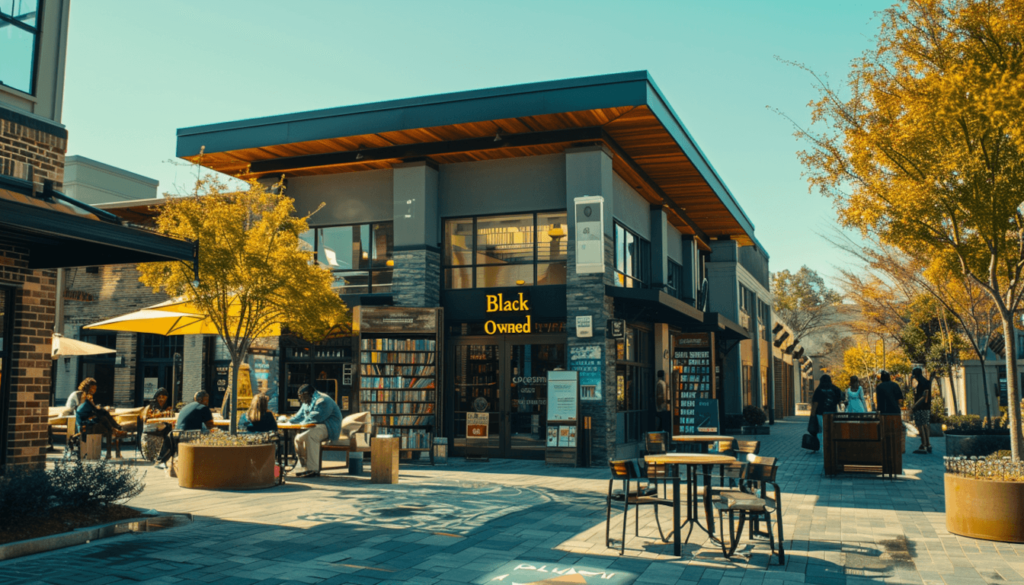 DOJ Report on the Tulsa Race Massacre: Federal Findings and the Fight for Reparations 3 A vibrant street scene of a modern Black-owned business district in Greenwood, representing the ongoing economic revitalization of the community.