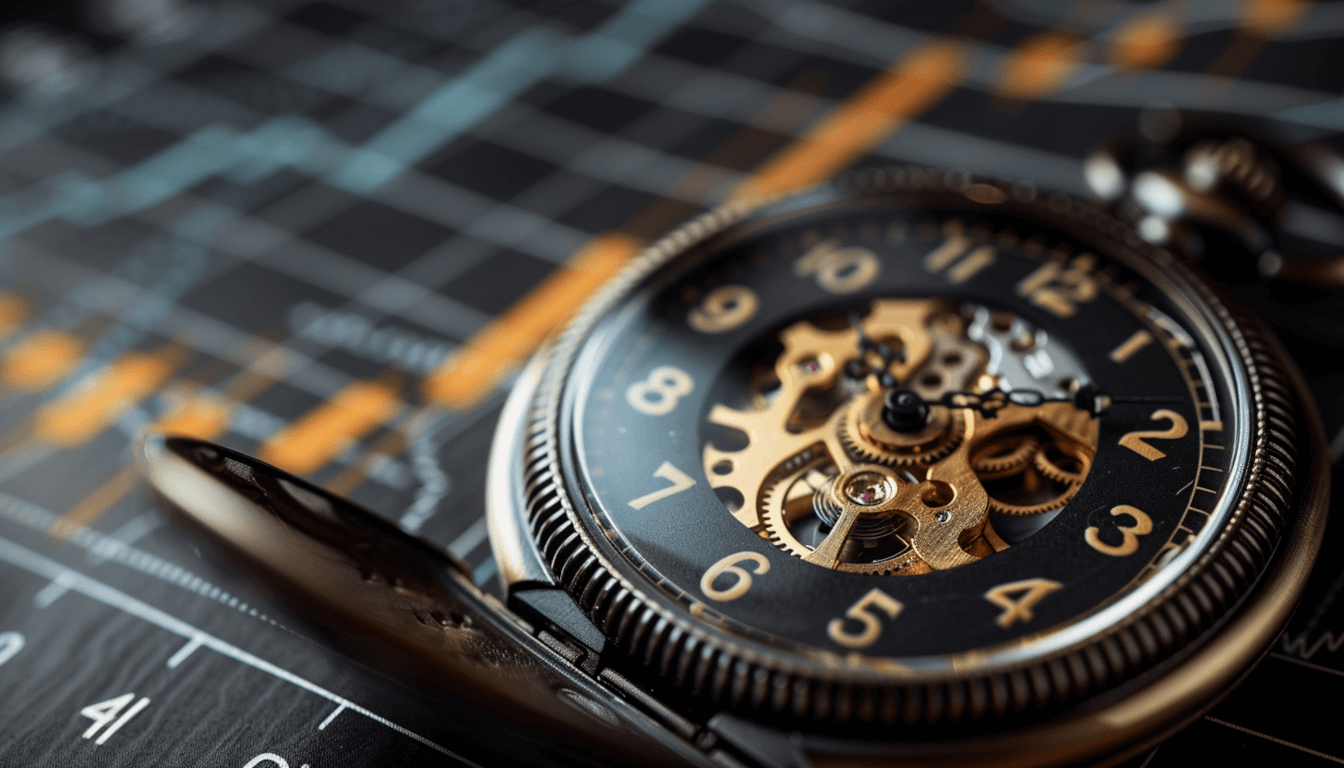 Black Wall Street: Tulsa’s Greenwood District and the Legacy of Economic Power 1 A symbolic image of a historic pocket watch with a seedling growing from it, resting on a modern growth chart, representing the enduring legacy and growth of Black Wall Street's economic power.