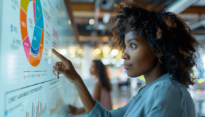 black wall street Modern Black professionals collaborating in a co-working space, representing the dynamic business hubs of today's Black Wall Streets.