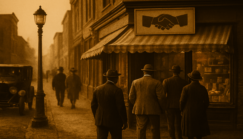 A thriving Black-owned storefront in 1920s Harlem with customers entering, symbolizing the economic self-sufficiency and entrepreneurship of the era.